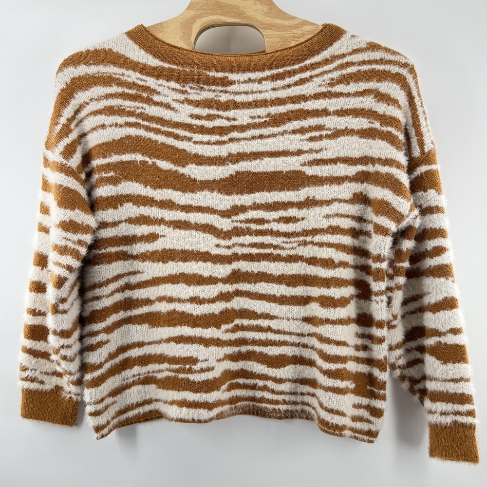 Easel Sweater Womens Large Zebra Stripe Fuzzy Pullover Soft Cozy Acrylic Knit